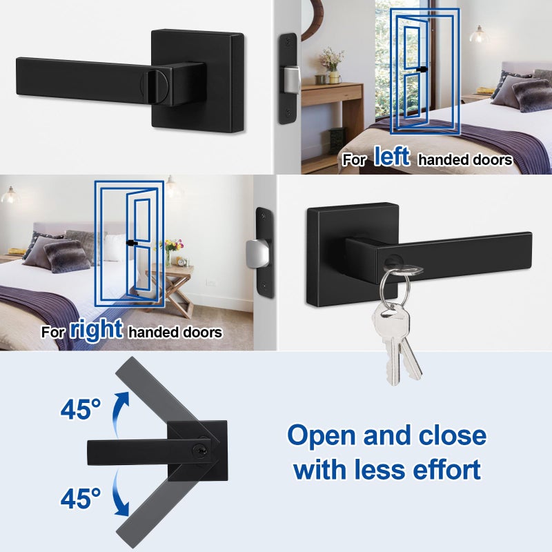 Estmoon Entry Door Handle  Black Door Lever with Lock and Key  Entrance Door Lock Heavy Duty Keyed Exterior Door Knob for Bedroom  Bathroom  Front Door  Office  1 Pack - Image 4